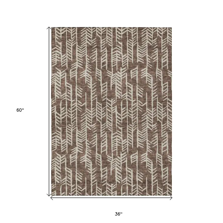 3' X 5' Brown And Beige Tribal Washable Indoor Outdoor Area Rug