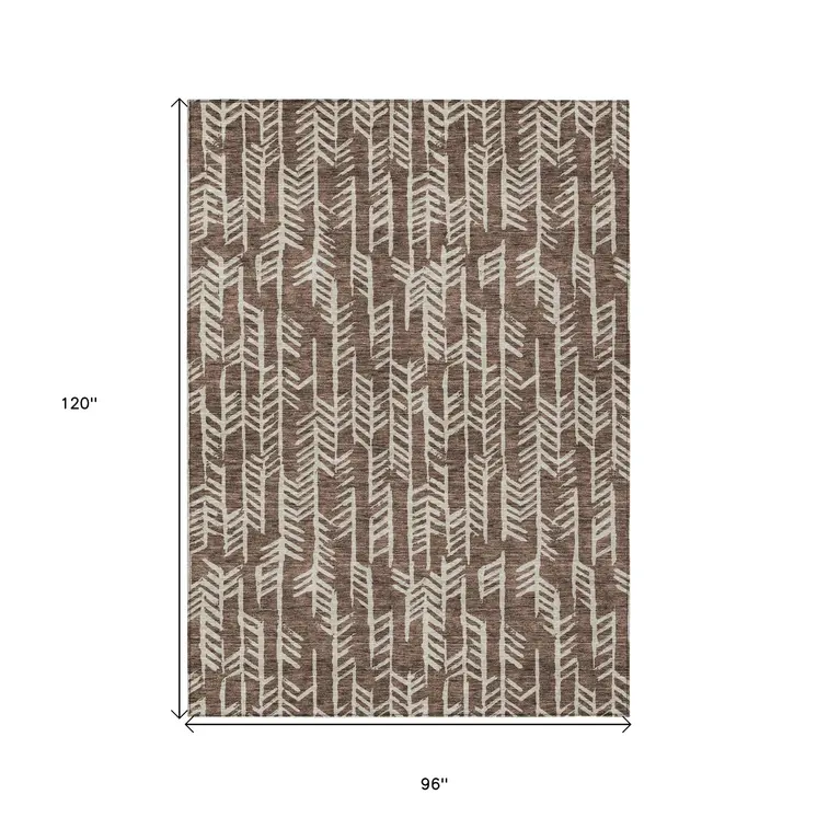 8' X 10' Brown And Beige Tribal Washable Indoor Outdoor Area Rug