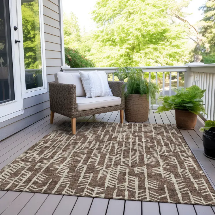8' X 10' Brown And Beige Tribal Washable Indoor Outdoor Area Rug