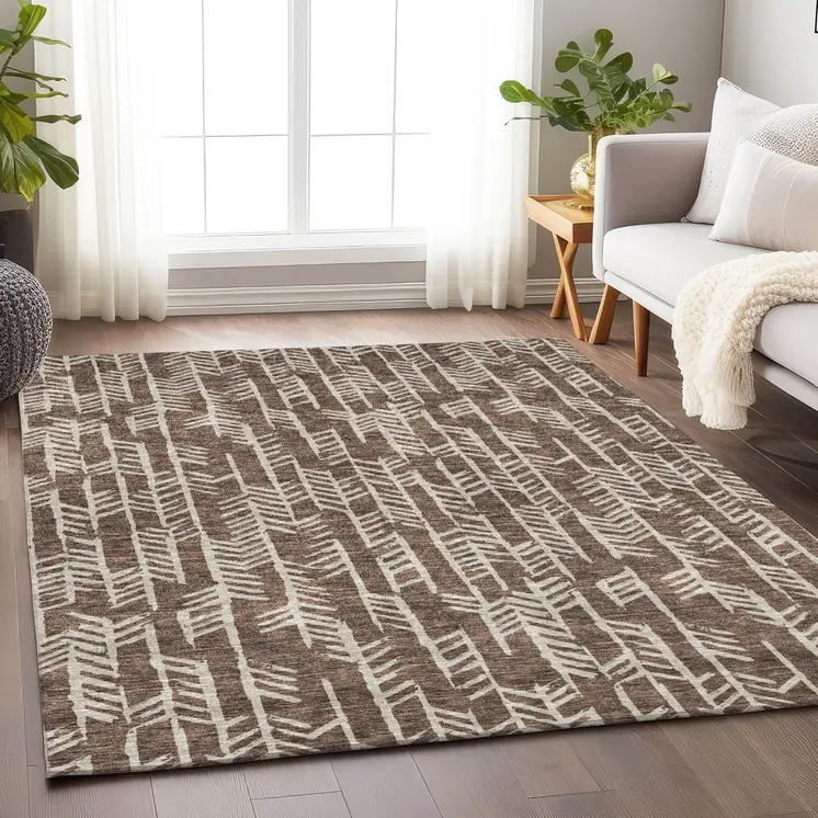 8' X 10' Brown And Beige Tribal Washable Indoor Outdoor Area Rug