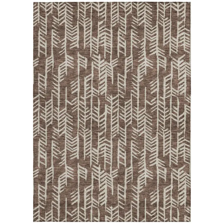 9' X 12' Brown And Beige Tribal Washable Indoor Outdoor Area Rug