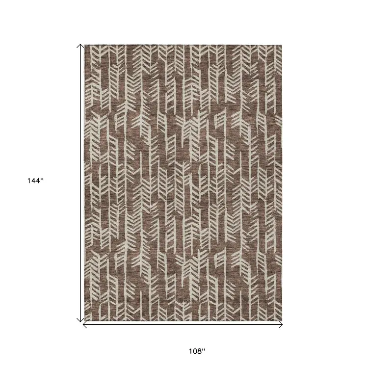 9' X 12' Brown And Beige Tribal Washable Indoor Outdoor Area Rug