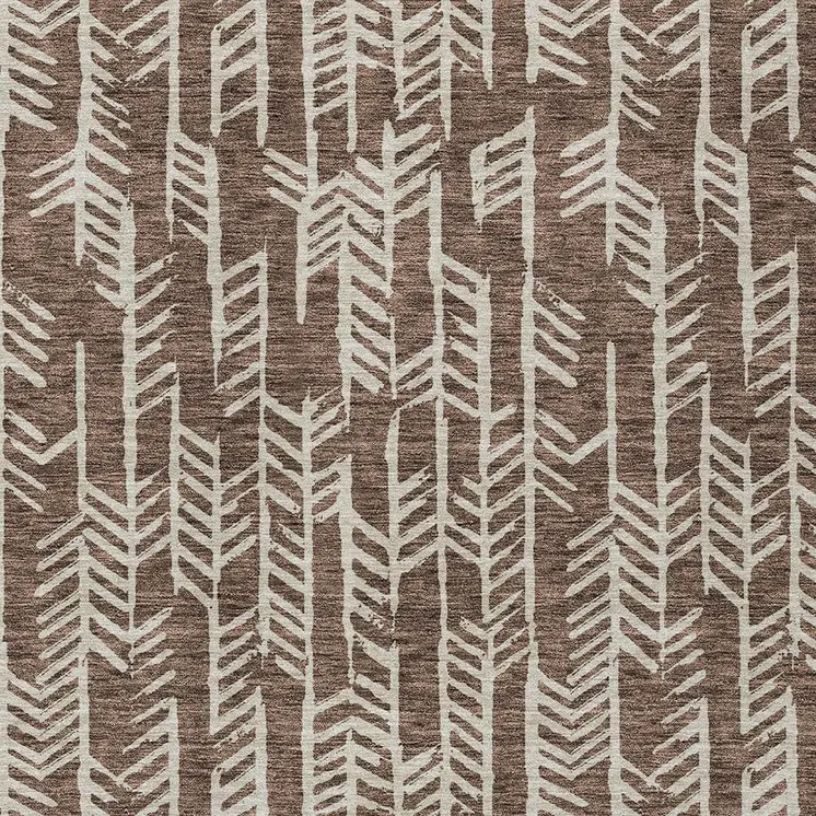 9' X 12' Brown And Beige Tribal Washable Indoor Outdoor Area Rug