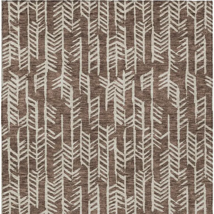 10' X 14' Brown And Beige Tribal Washable Indoor Outdoor Area Rug