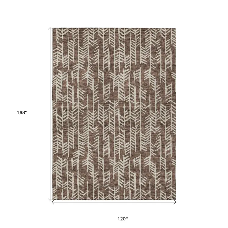 10' X 14' Brown And Beige Tribal Washable Indoor Outdoor Area Rug