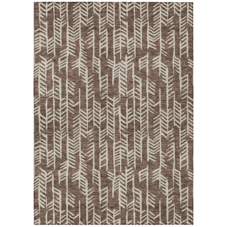 10' X 14' Brown And Beige Tribal Washable Indoor Outdoor Area Rug