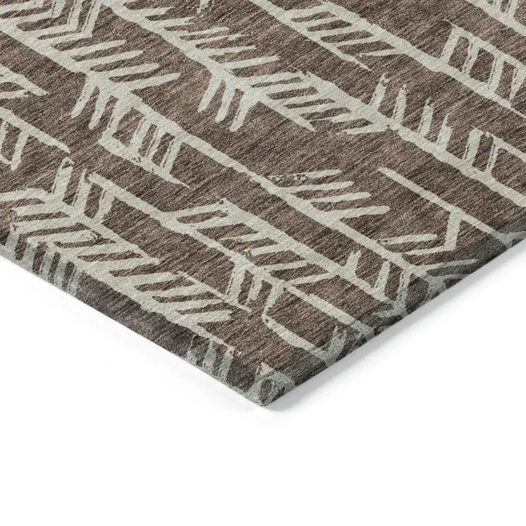10' X 14' Brown And Beige Tribal Washable Indoor Outdoor Area Rug