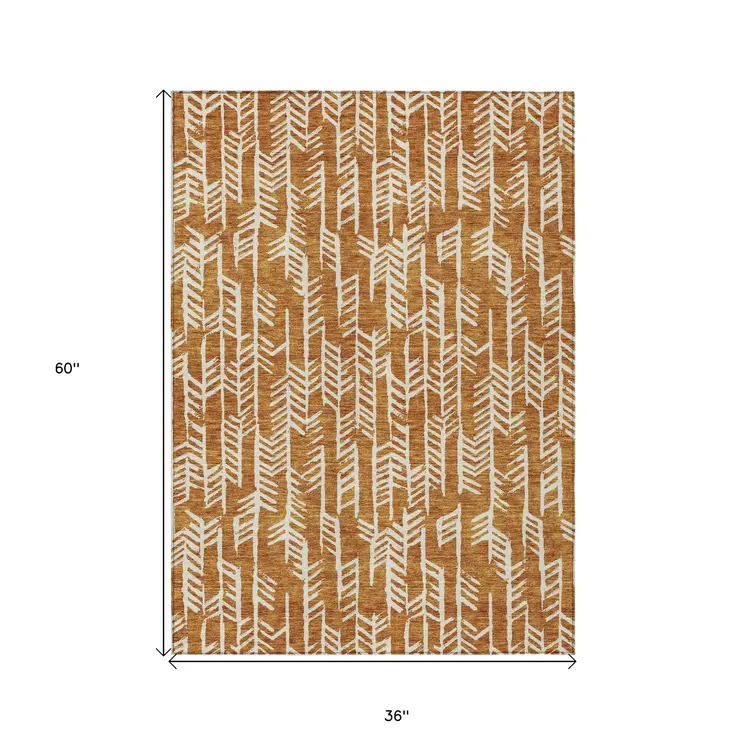 3' X 5' Copper And Ivory Tribal Washable Indoor Outdoor Area Rug