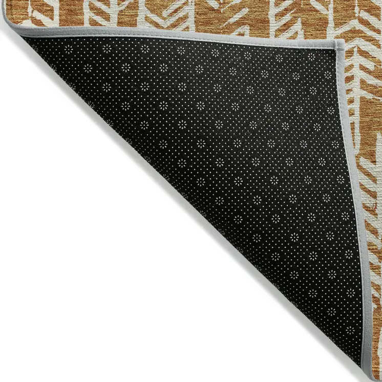 3' X 5' Copper And Ivory Tribal Washable Indoor Outdoor Area Rug