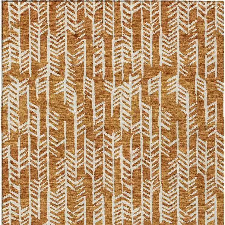 5' X 8' Copper And Ivory Tribal Washable Indoor Outdoor Area Rug