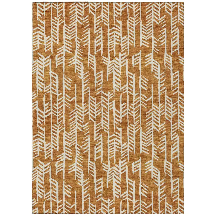 5' X 8' Copper And Ivory Tribal Washable Indoor Outdoor Area Rug