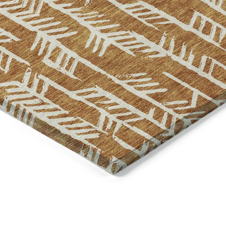 5' X 8' Copper And Ivory Tribal Washable Indoor Outdoor Area Rug