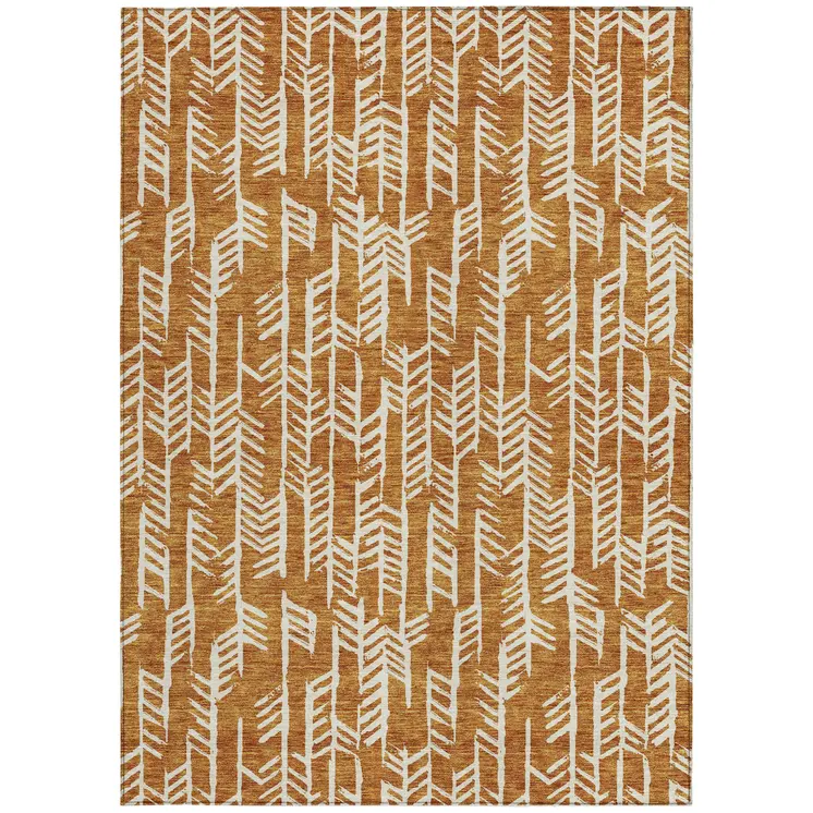 9' X 12' Copper And Ivory Tribal Washable Indoor Outdoor Area Rug