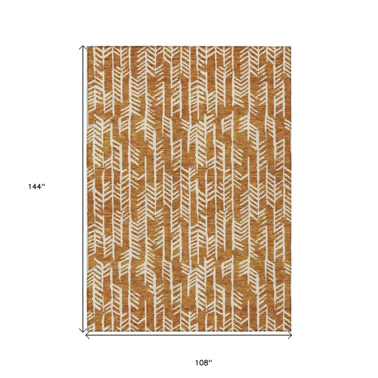 9' X 12' Copper And Ivory Tribal Washable Indoor Outdoor Area Rug
