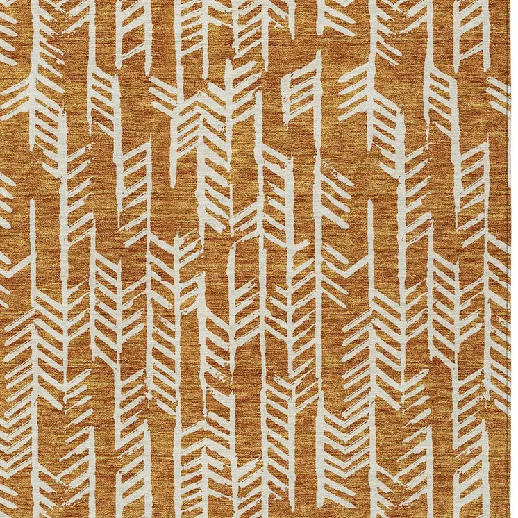 9' X 12' Copper And Ivory Tribal Washable Indoor Outdoor Area Rug