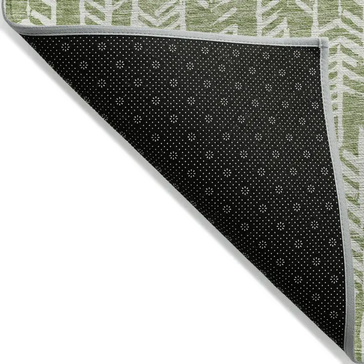 3' X 5' Green And Ivory Tribal Washable Indoor Outdoor Area Rug