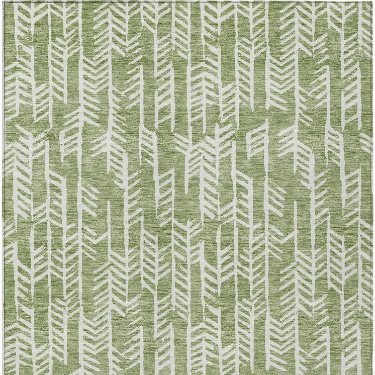 5' X 8' Green And Ivory Tribal Washable Indoor Outdoor Area Rug