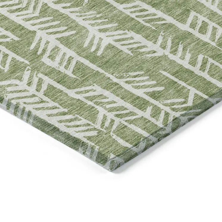 5' X 8' Green And Ivory Tribal Washable Indoor Outdoor Area Rug