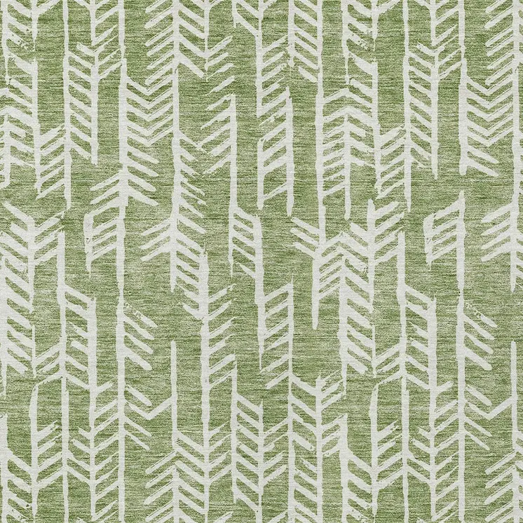 5' X 8' Green And Ivory Tribal Washable Indoor Outdoor Area Rug