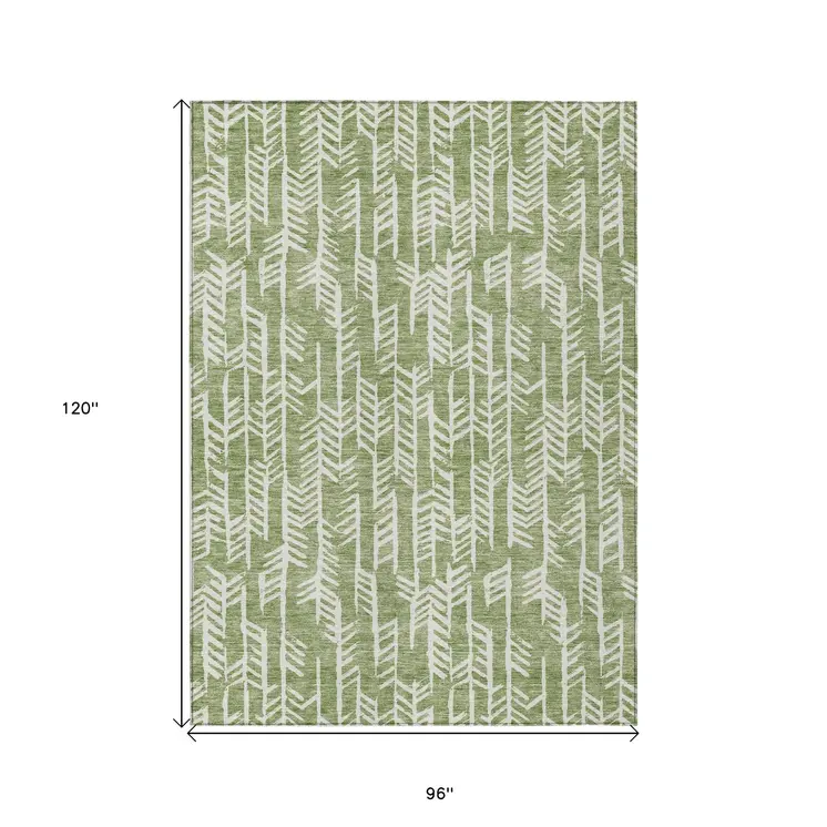 8' X 10' Green And Ivory Tribal Washable Indoor Outdoor Area Rug