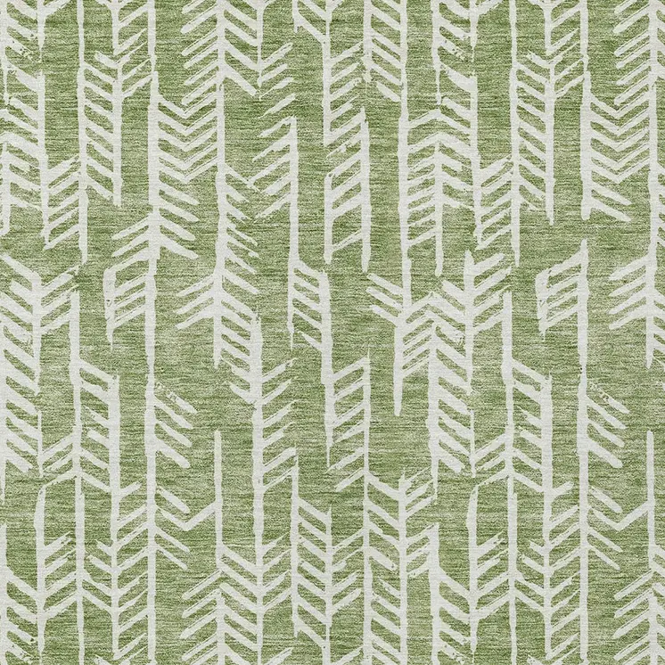 9' X 12' Green And Ivory Tribal Washable Indoor Outdoor Area Rug