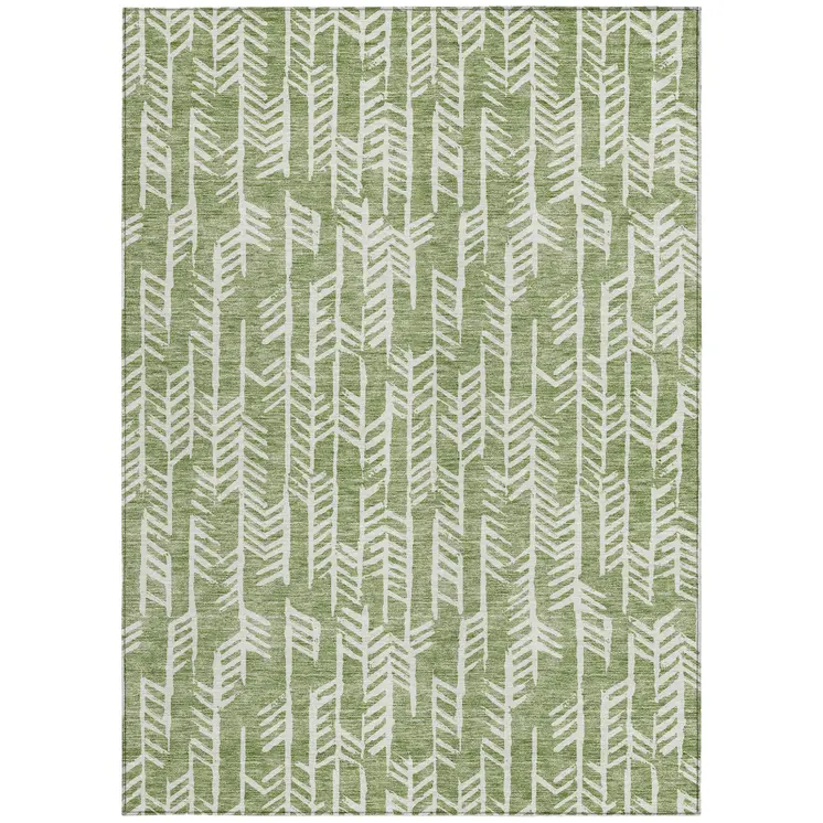 10' X 14' Green And Ivory Tribal Washable Indoor Outdoor Area Rug