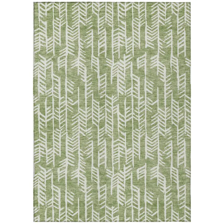 10' X 14' Green And Ivory Tribal Washable Indoor Outdoor Area Rug