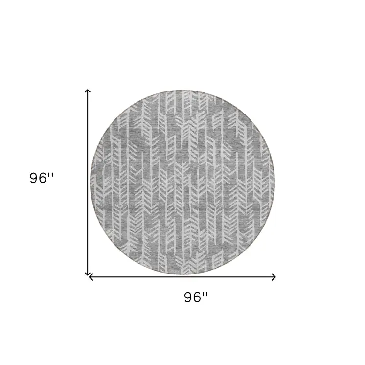 8' Gray And Silver Round Tribal Washable Indoor Outdoor Area Rug