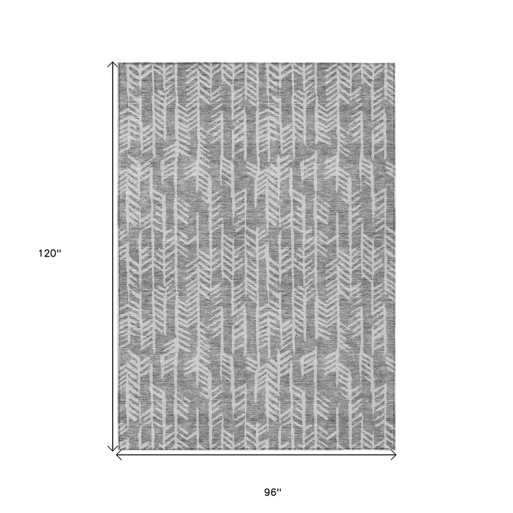 8' X 10' Gray And Silver Tribal Washable Indoor Outdoor Area Rug