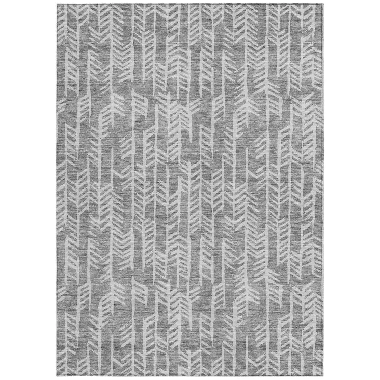9' X 12' Gray And Silver Tribal Washable Indoor Outdoor Area Rug