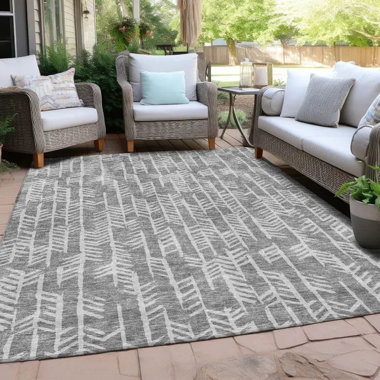 10' X 14' Gray And Silver Tribal Washable Indoor Outdoor Area Rug
