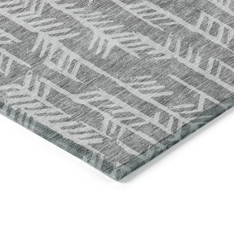 10' X 14' Gray And Silver Tribal Washable Indoor Outdoor Area Rug