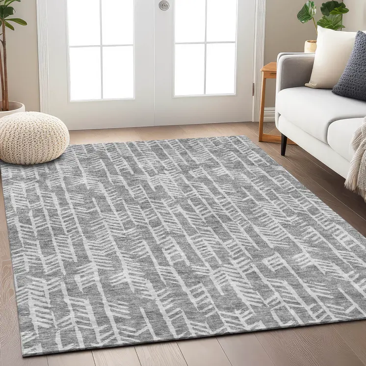 10' X 14' Gray And Silver Tribal Washable Indoor Outdoor Area Rug