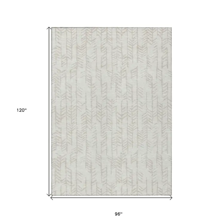 8' X 10' Ivory And Beige Tribal Washable Indoor Outdoor Area Rug