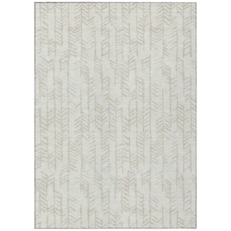8' X 10' Ivory And Beige Tribal Washable Indoor Outdoor Area Rug