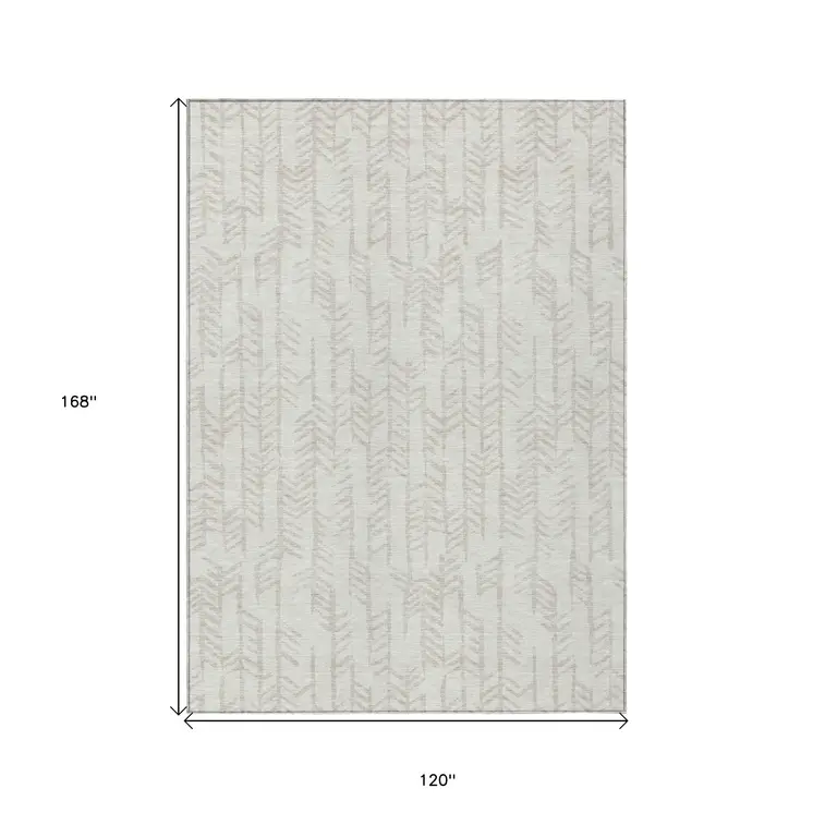 10' X 14' Ivory And Beige Tribal Washable Indoor Outdoor Area Rug