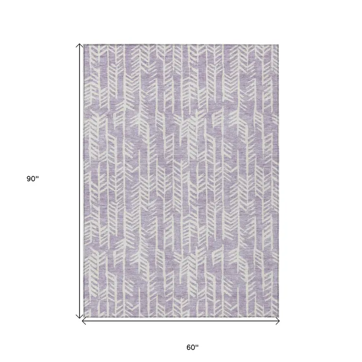 5' X 8' Lavender And Ivory Tribal Washable Indoor Outdoor Area Rug