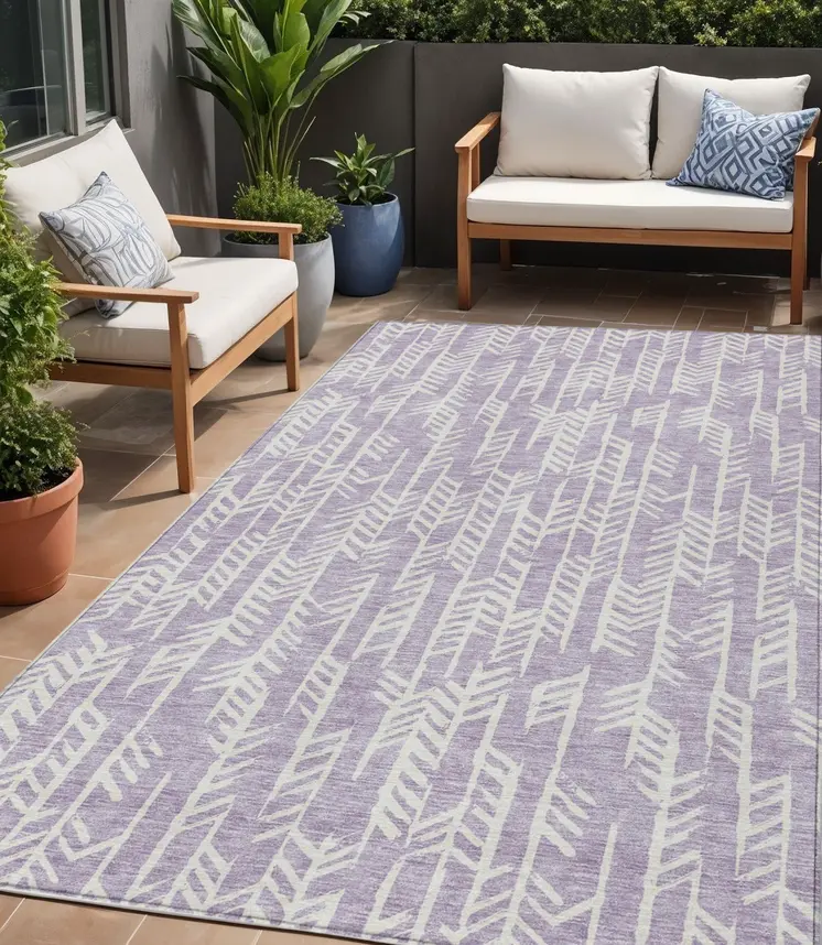 5' X 8' Lavender And Ivory Tribal Washable Indoor Outdoor Area Rug