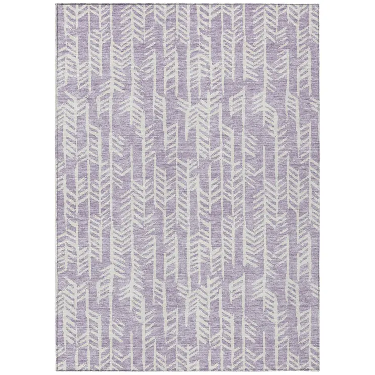 5' X 8' Lavender And Ivory Tribal Washable Indoor Outdoor Area Rug
