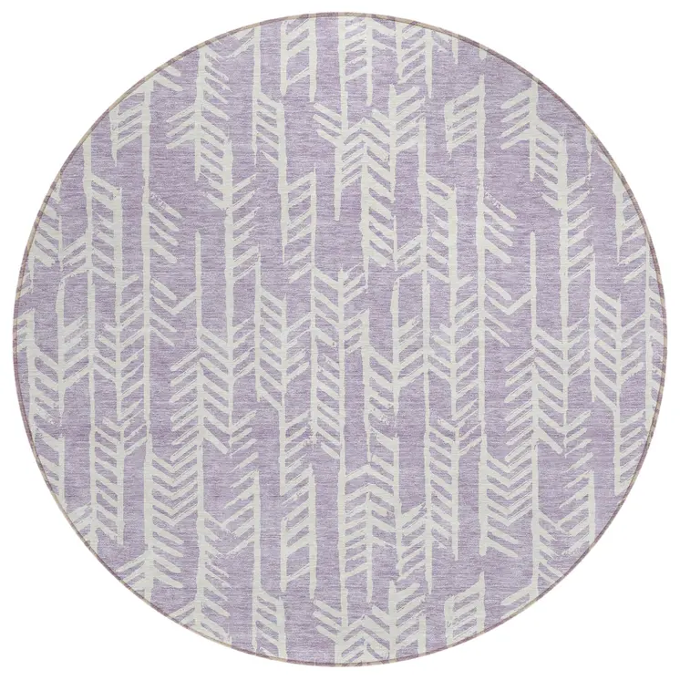 8' Lavender And Ivory Round Tribal Washable Indoor Outdoor Area Rug
