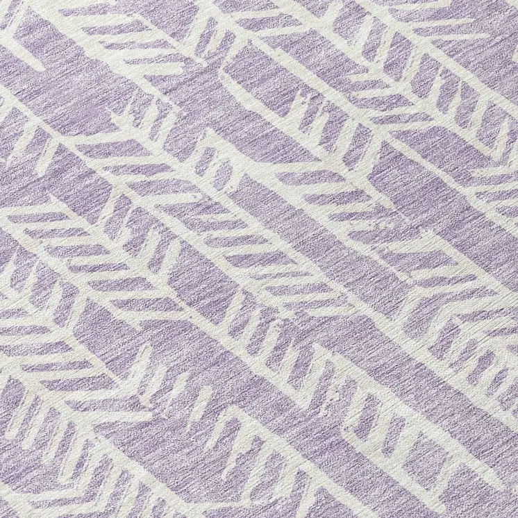 8' Lavender And Ivory Round Tribal Washable Indoor Outdoor Area Rug