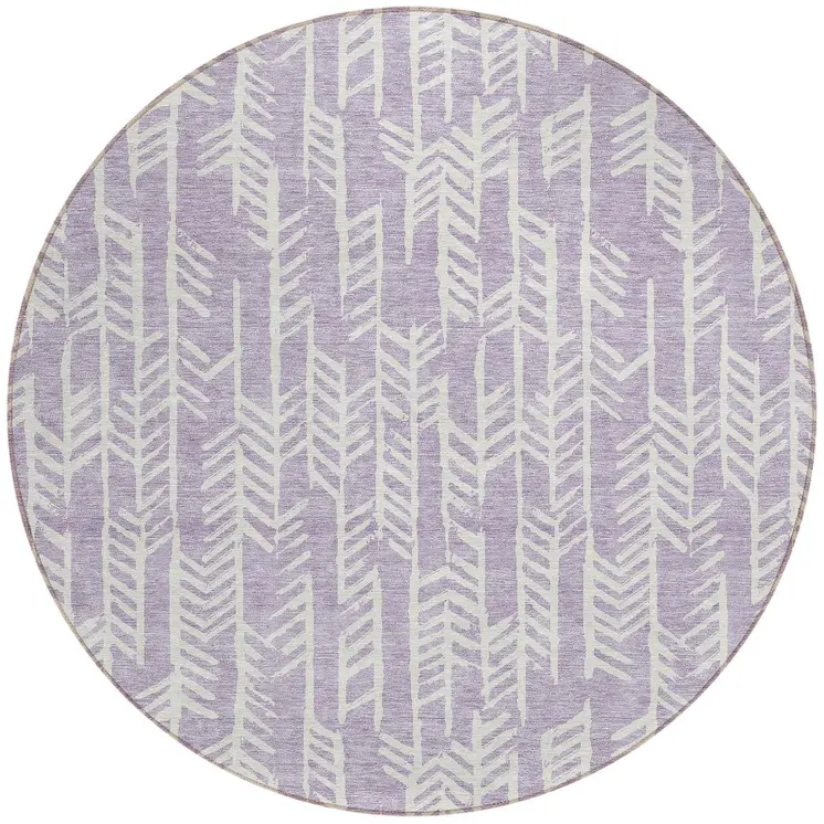 8' Lavender And Ivory Round Tribal Washable Indoor Outdoor Area Rug