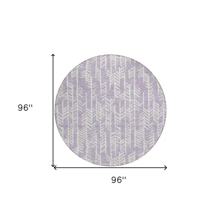 8' Lavender And Ivory Round Tribal Washable Indoor Outdoor Area Rug