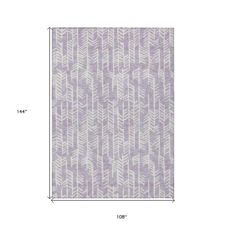 9' X 12' Lavender And Ivory Tribal Washable Indoor Outdoor Area Rug