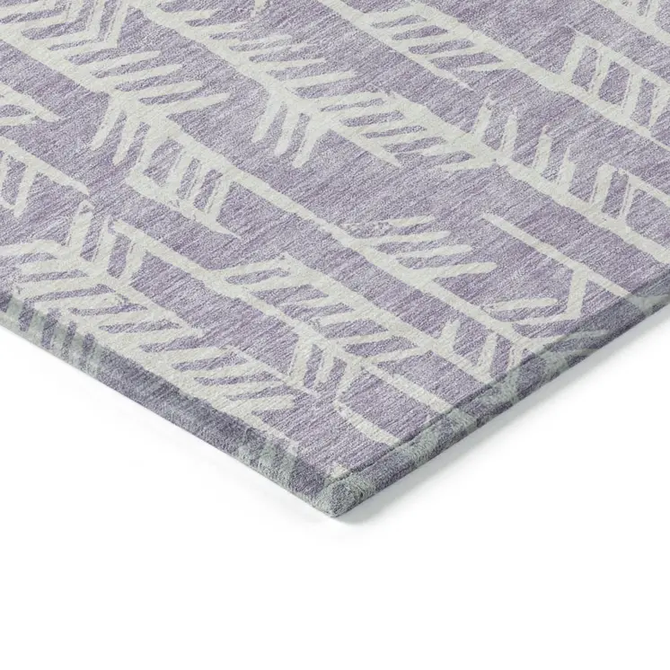 9' X 12' Lavender And Ivory Tribal Washable Indoor Outdoor Area Rug