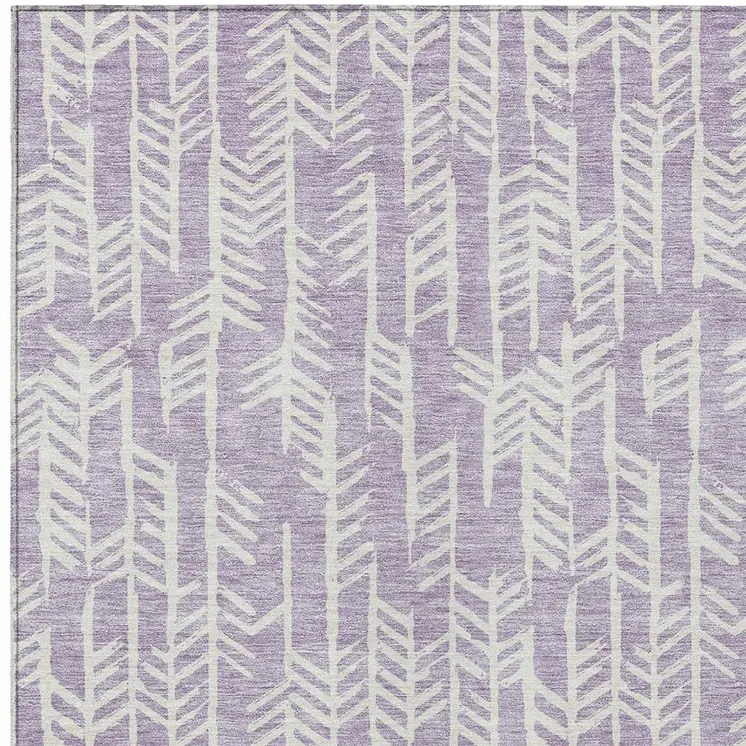 9' X 12' Lavender And Ivory Tribal Washable Indoor Outdoor Area Rug