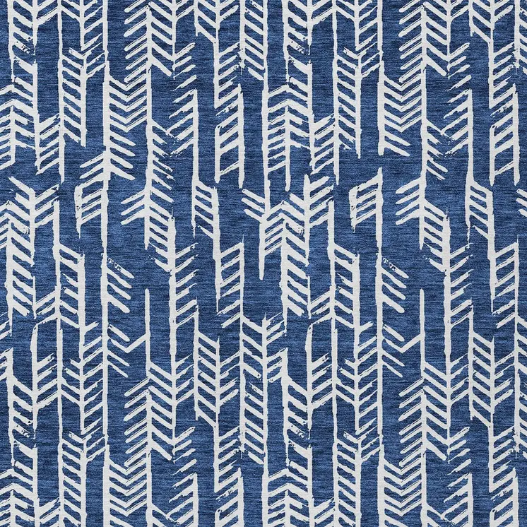 5' X 8' Navy Blue And Ivory Tribal Washable Indoor Outdoor Area Rug