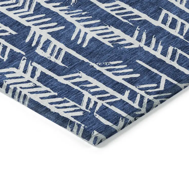 5' X 8' Navy Blue And Ivory Tribal Washable Indoor Outdoor Area Rug
