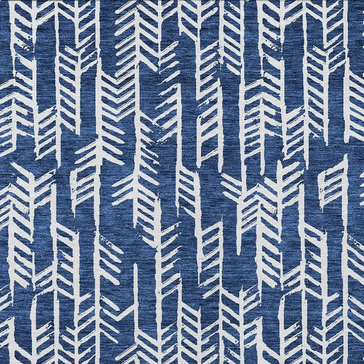 8' X 10' Navy Blue And Ivory Tribal Washable Indoor Outdoor Area Rug