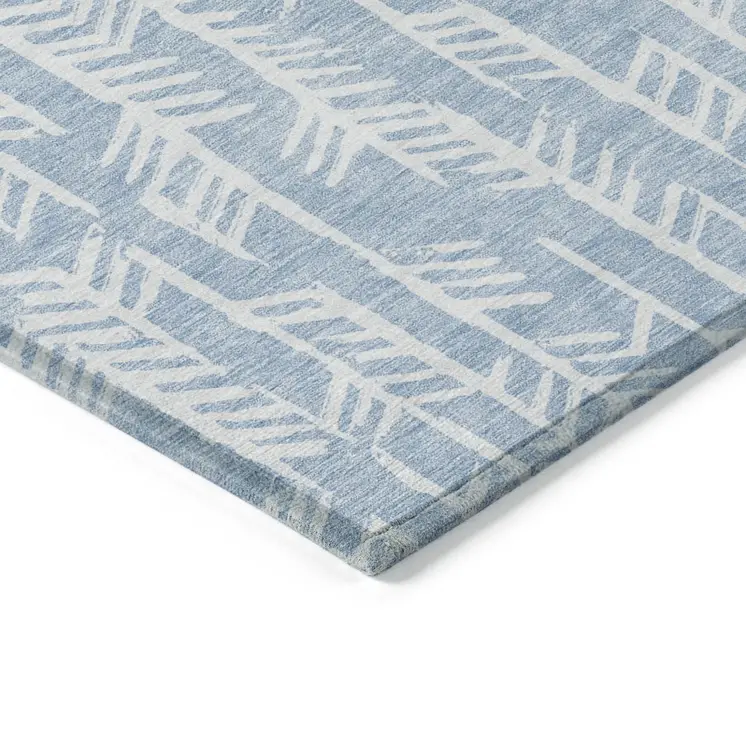 3' X 5' Sky Blue And Ivory Tribal Washable Indoor Outdoor Area Rug